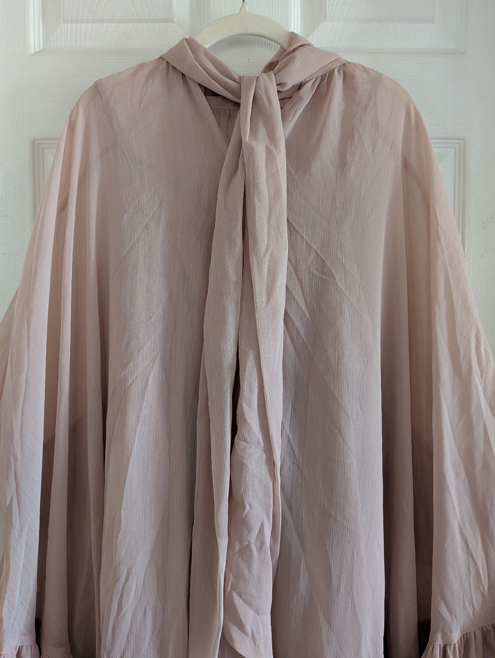 Commense Semi-Sheer Chiffon Ruffle Dress With Outer Cape - Picture 10 of 16